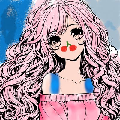 realistic, anime girl with really long curly hair