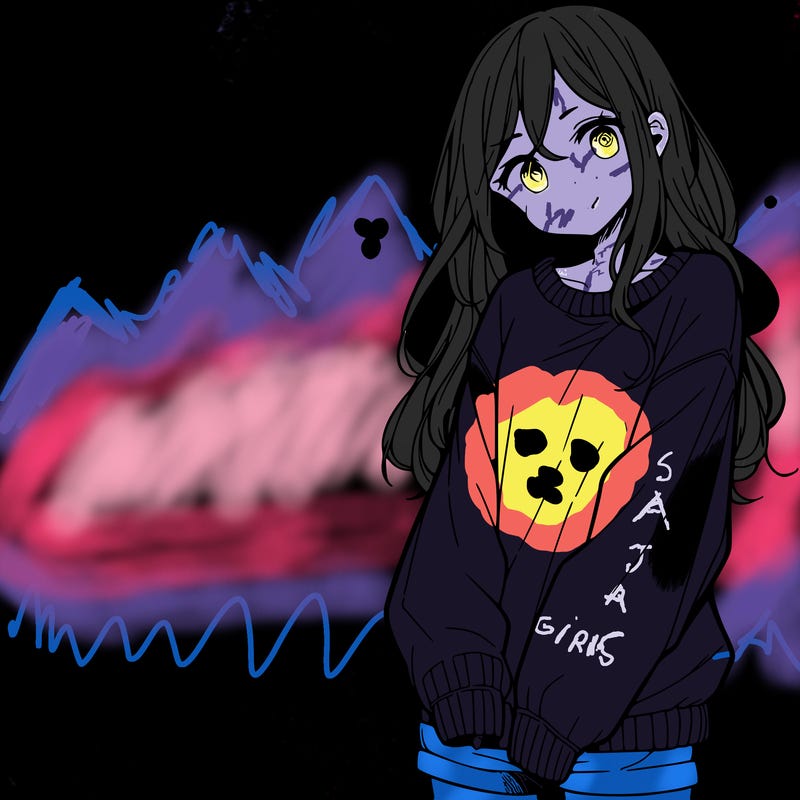 manga teen girl  in a sweater and baggy pants