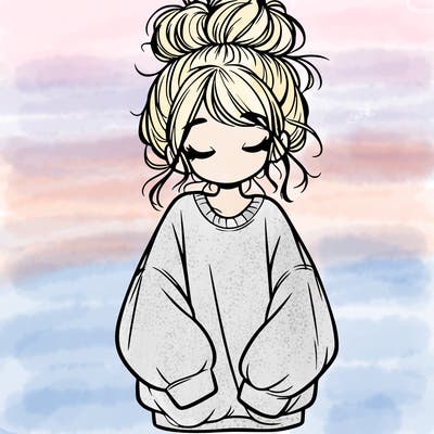 girl with baggy sweatshirt and messy bun