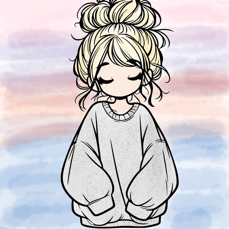 girl with baggy sweatshirt and messy bun