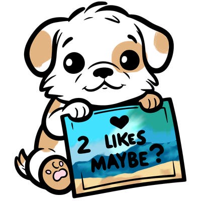 a puppy holding a sign that says 2 likes maybe?