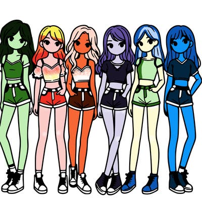 a group of girls wearing crop tops and shorts
