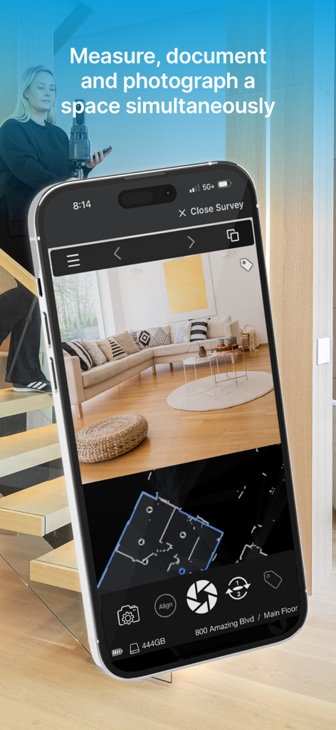 Smartphone screen showing the iGUIDE PLANIX app interface for 3D room capture and floor plan mapping