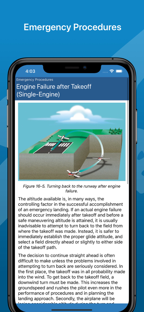 Uma página do Manual de Voo de Avião mostrando procedimentos de emergência para falha do motor após a decolagem.