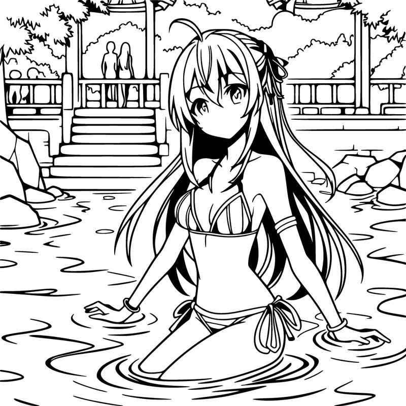 anime girl with bikini at the pool