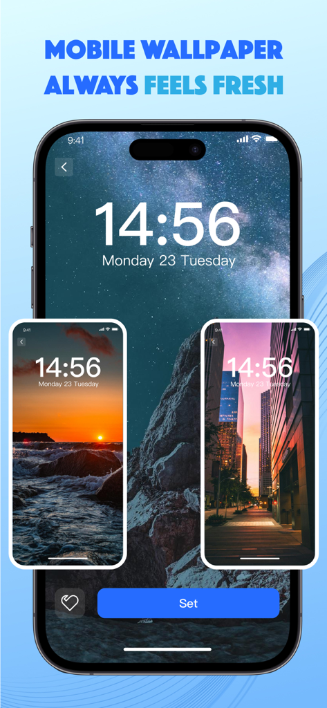 Mood Wallpapers - Interface do aplicativo Papéis de Parede de Humor com diferentes estilos de fundo HD em telas de iPhone
