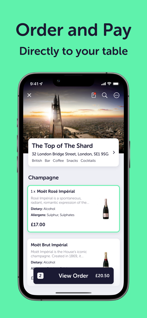Dines - Mobile Ordering - Dines mobile app interface showing a digital menu to order and pay directly to your table.