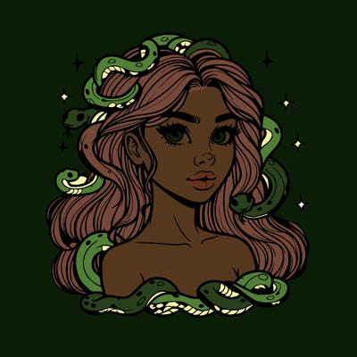 realistic girl with snakes as hair