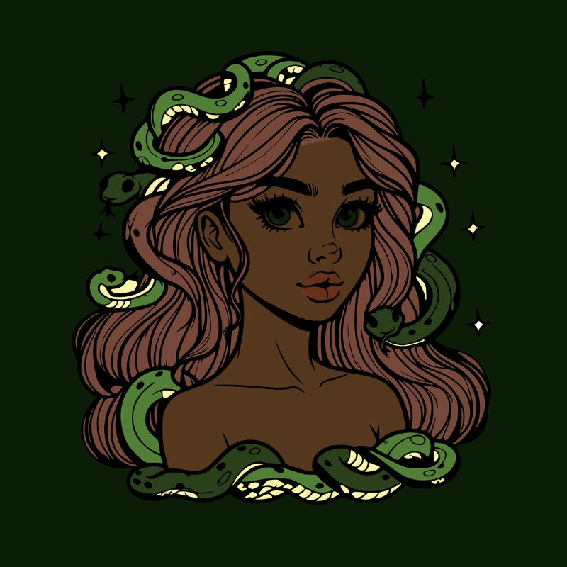 realistic girl with snakes as hair