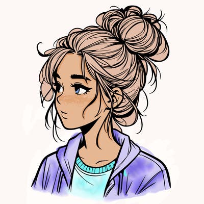 realistic teenage girl with a messy bun