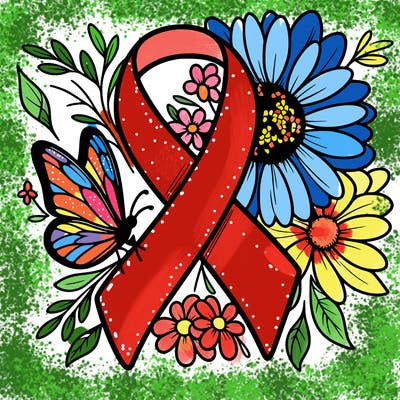 cancer awareness symbol with flowers and butterflies