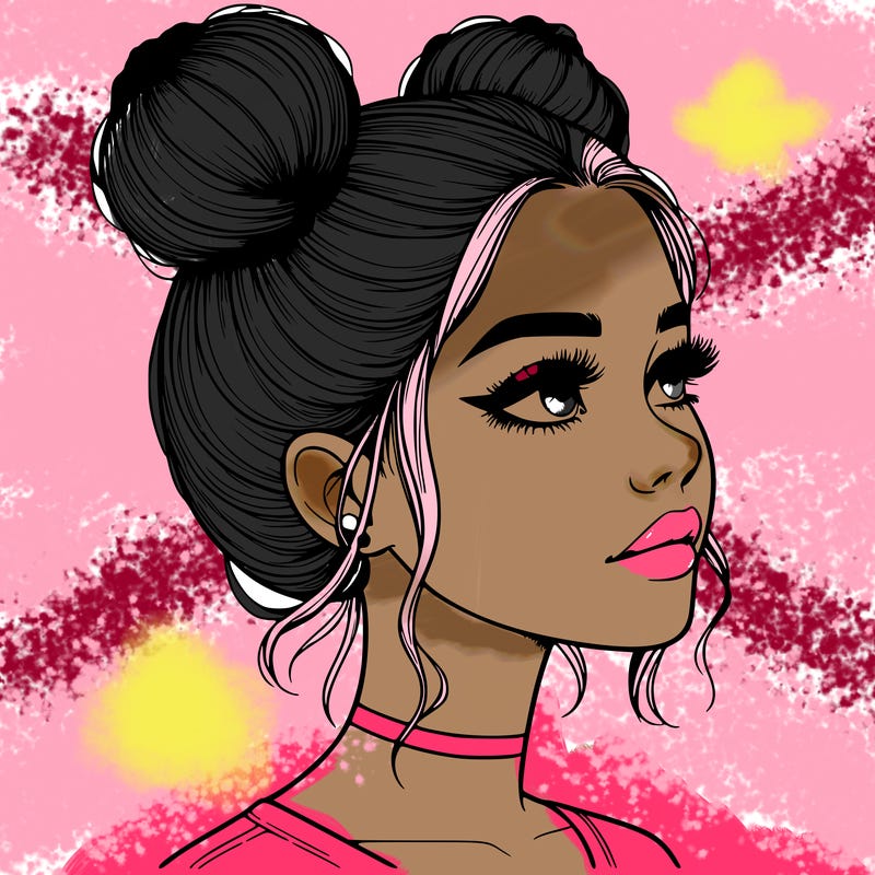 realistic girl with buns on the top of her head