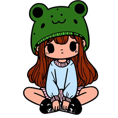 a girl wearing a frog hat and some frog socks