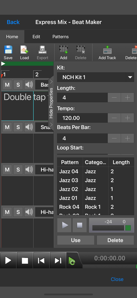 Express Mix Master's Edition - Express Mix beat maker interface showing drum kits and pattern settings