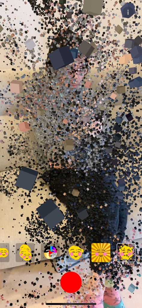 MEISAI - AR Filter - A person's silhouette transformed into a cloud of floating 3D cubes using the MEISAI AR filter app