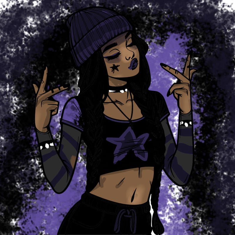 realistic teenage girl with braids and a beanie and crop top doing 🫶🏼