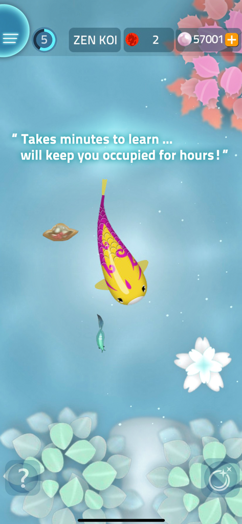 Zen Koi Classic - A decorative yellow and purple koi fish swimming in a serene blue pond with aquatic plants