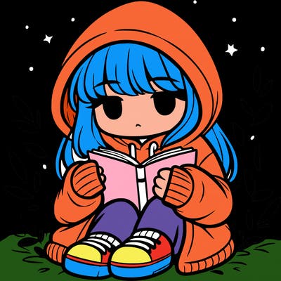 girl in oversized hoodie reading a book