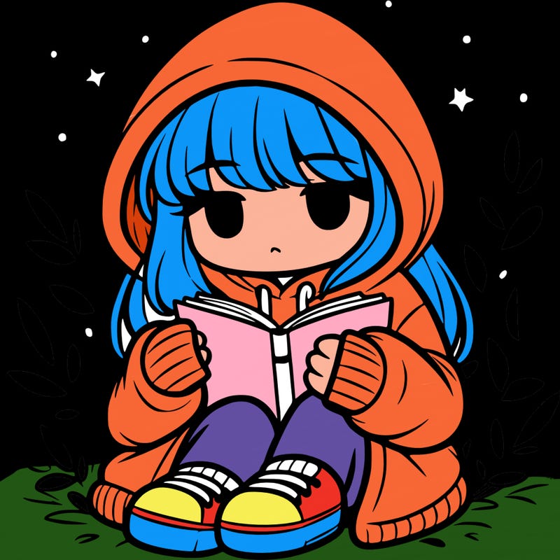 girl in oversized hoodie reading a book