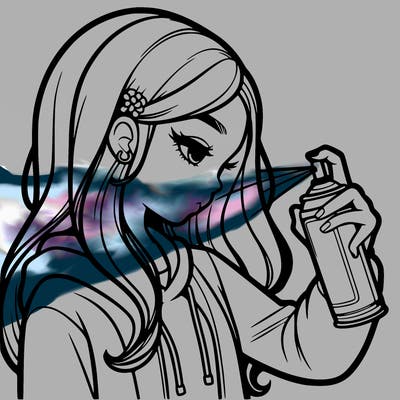 a realistic girl spray painting