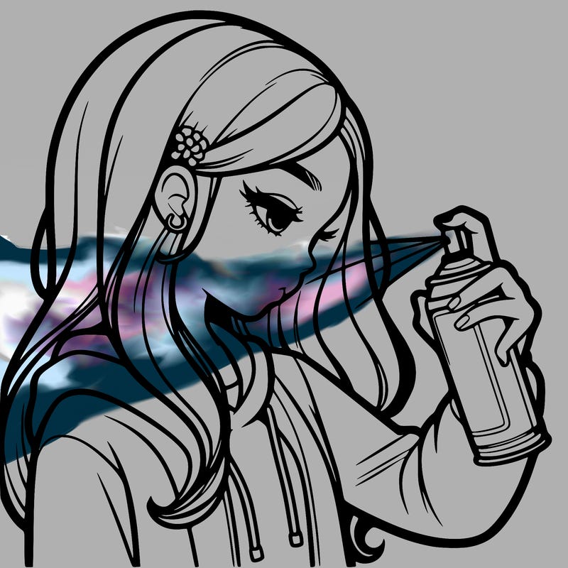 a realistic girl spray painting