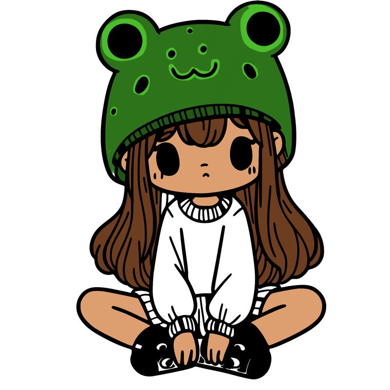 a girl wearing a frog hat and some frog socks