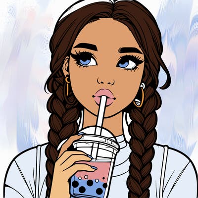 realistic girl with braided hair drinking boba