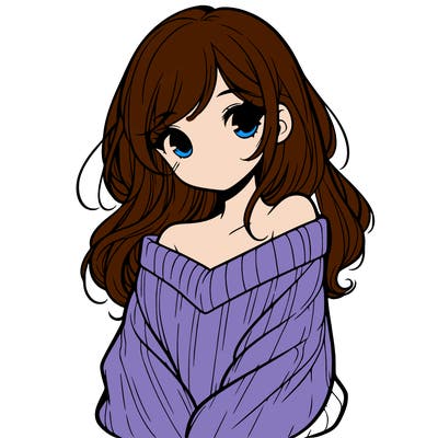 shy pretty girl wearing a sweater that is falling off one shoulder portrait