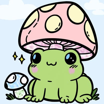 a cute frog with a mushroom hat