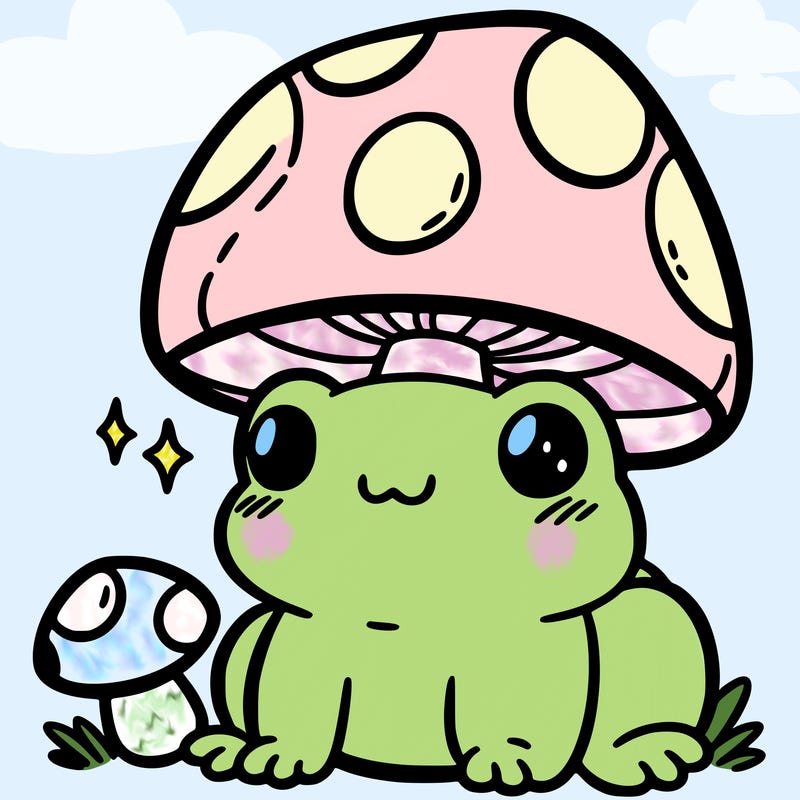a cute frog with a mushroom hat