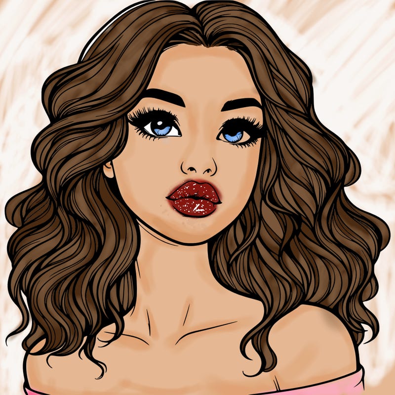 realistic girl with wavy hair and lips