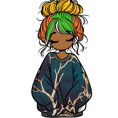 girl with baggy sweatshirt and messy bun