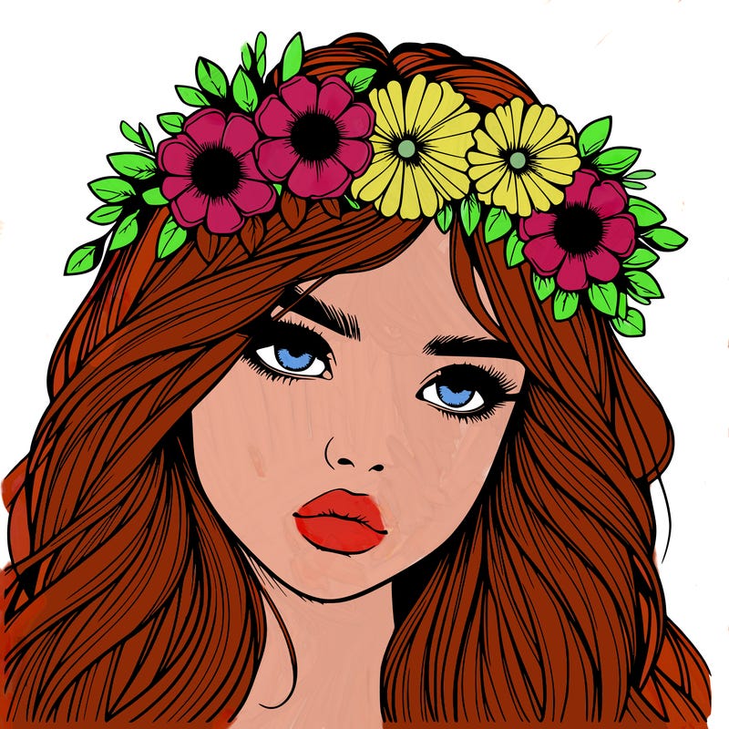 realistic girl with flowers crown