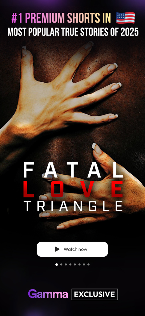 Pantalla promocional de la aplicación GammaTime para la serie de true crime Fatal Love Triangle