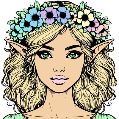 realistic female elf with flower crown
