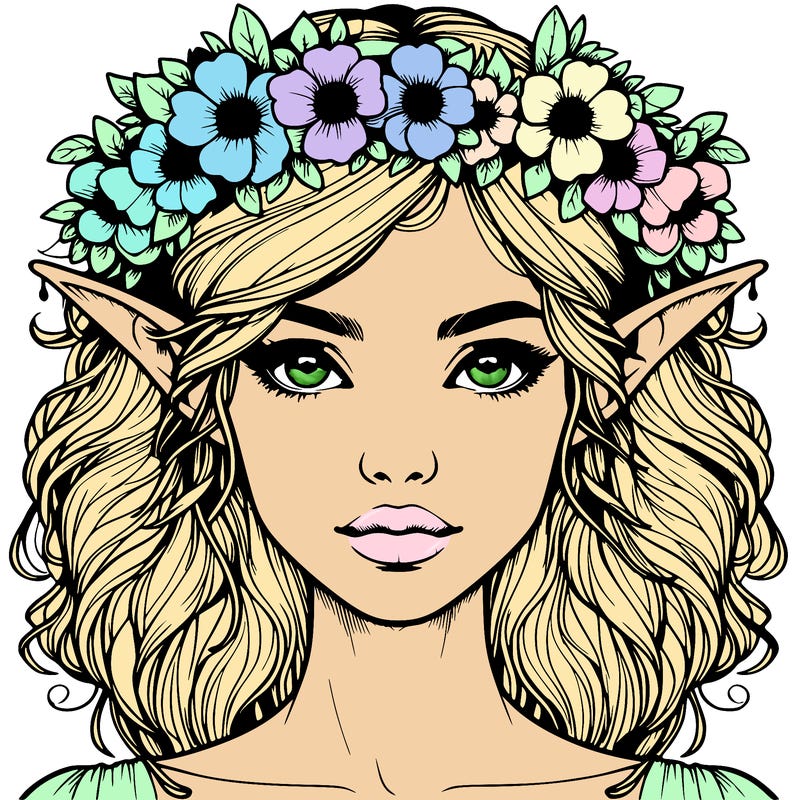 realistic female elf with flower crown