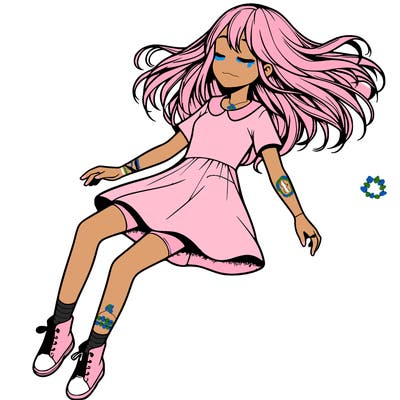 realistic girl floating