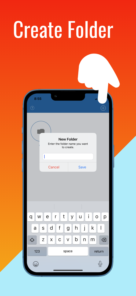Smartphone screen showing the create folder feature in MX Player app