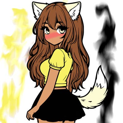 realistic girl with wolf ears and a tail