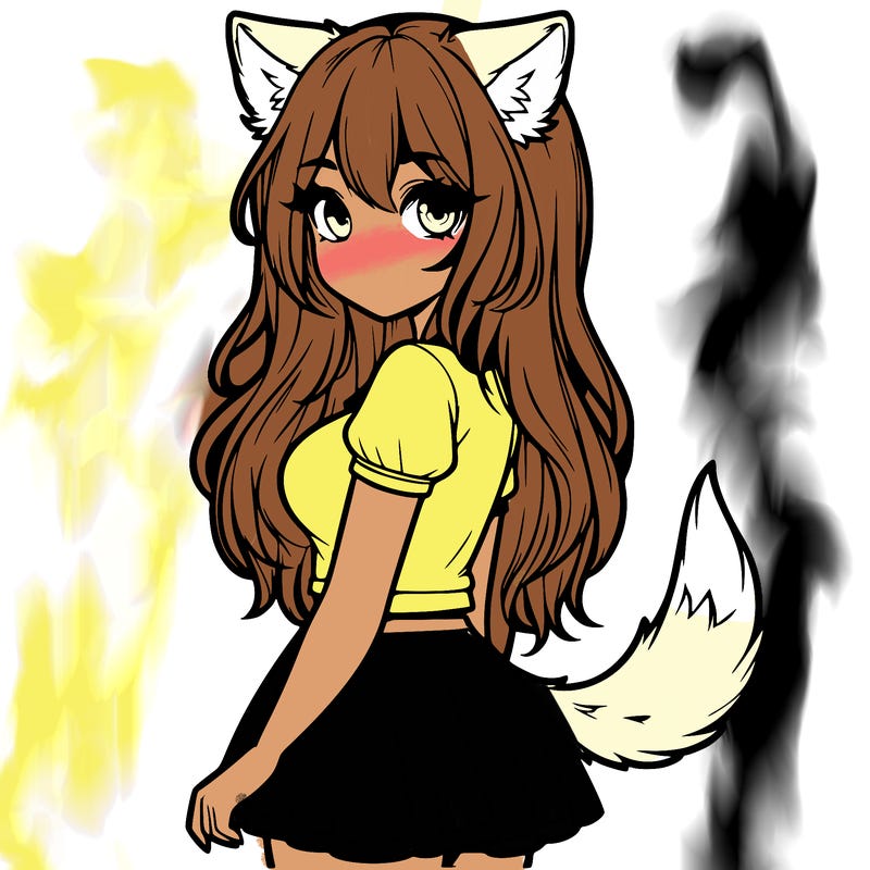 realistic girl with wolf ears and a tail