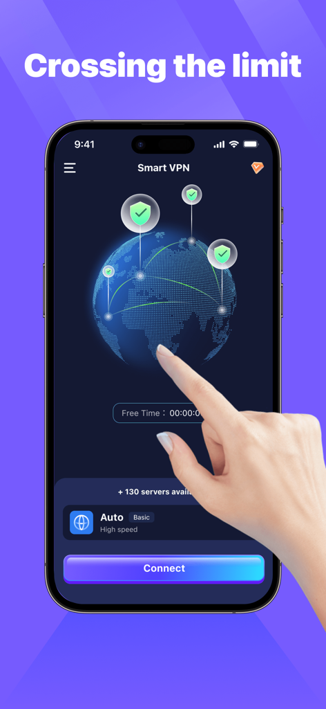 Smart VPN-Fast&Easy - Interfaz de la aplicación Smart VPN con servidores globales y botón de conexión de un clic