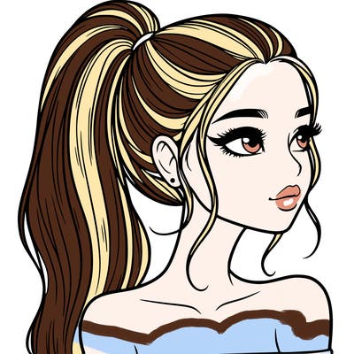 a beautiful and realistic girl with a high pony tail