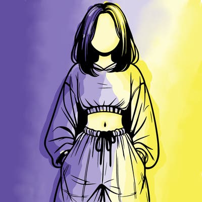 realistic girl faceless with baggy pants and a crop top