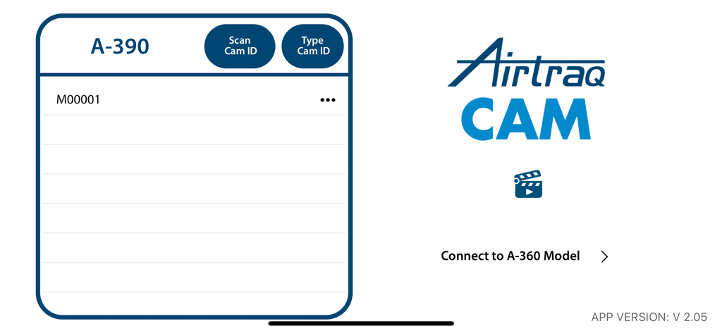 AIRTRAQ CAM - Airtraq CAM app interface for connecting video laryngoscope cameras by ID