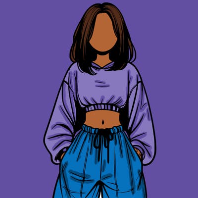 realistic girl faceless with baggy pants and a crop top