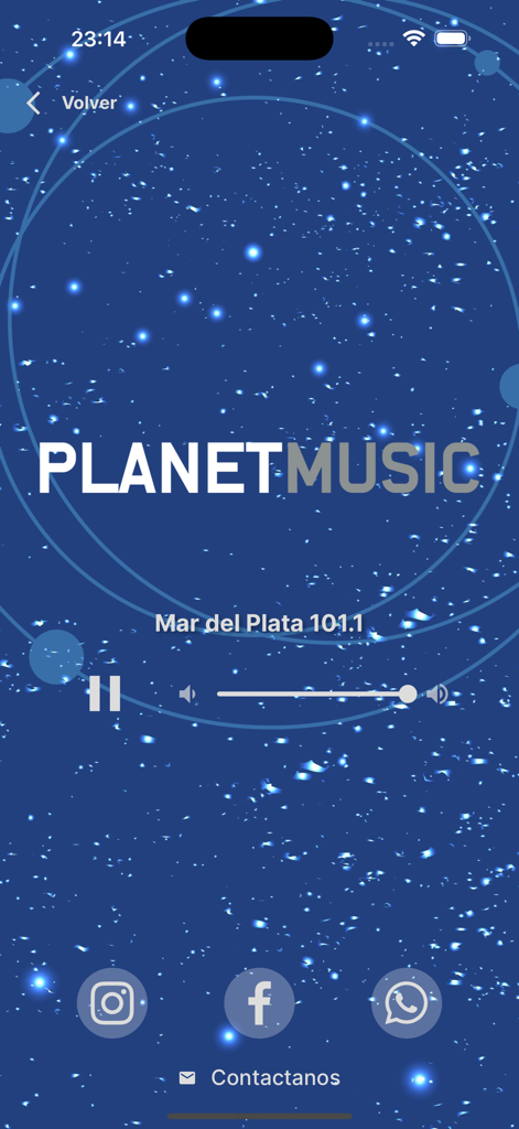Radio Planet Music FM - Interface utilisateur de l'application Radio Planet Music FM présentant la station Mar del Plata 101.1 et les contrôles de lecture.