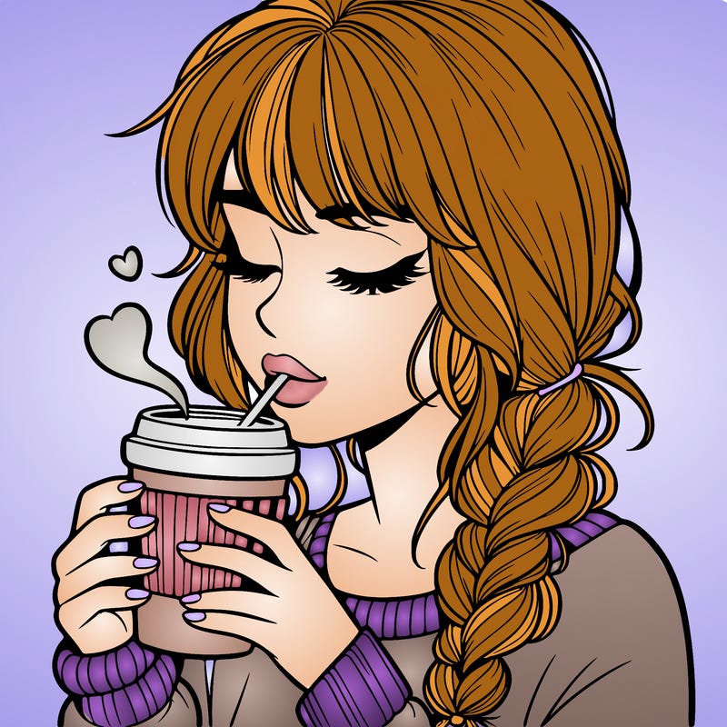 realistic girl drinking coffee