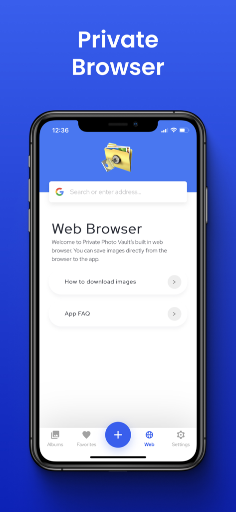 Private web browser interface within the Private Photo Vault app