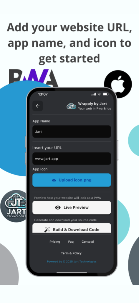 Wrapply Build App from Website - Wrapply app screen to enter website URL and app name for conversion
