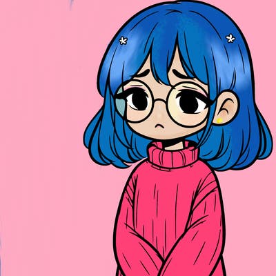 sad girl with glasses in a sweater